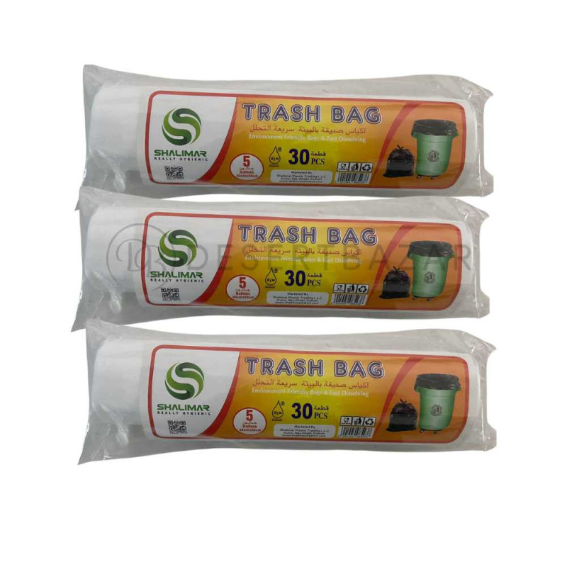 Strong & Leak proof Biodegradable garbage bags White Size -46x52cm, 5 Gallons - 30 Bags x 3 Packs