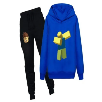 Roblox Kids Cartoon Printed Hoodie and Pants Set, Black/Royal Blue