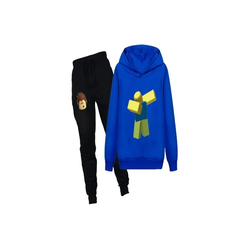 Roblox Kids Cartoon Printed Hoodie and Pants Set, Black/Royal Blue