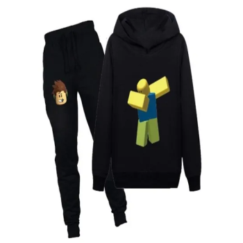 Generic Roblox Kids Cartoon Printed Hoodie and Pants Set Black