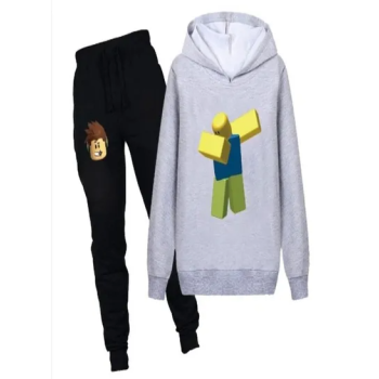Roblox Kids Cartoon Printed Hoodie and Pants Set, Black/Grey