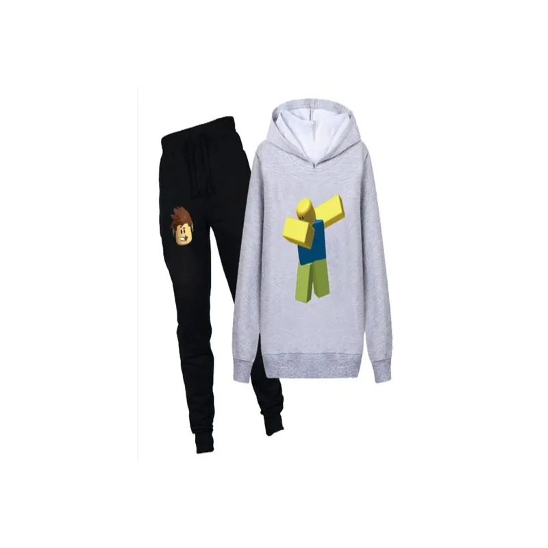 Roblox Kids Cartoon Printed Hoodie and Pants Set, Black/Grey