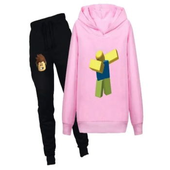 Roblox Kids Cartoon Printed Hoodie and Pants Set, Black/Light Pink