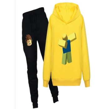 Roblox Kids Cartoon Printed Hoodie and Pants Set, Black/Yellow