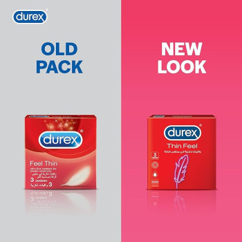 Durex Feel Thin Lubricated Condoms For Men, Pack of 3
