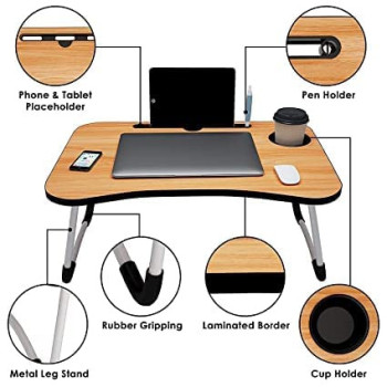 Folding Bed Laptop Table Brown/White 60 x 40cm