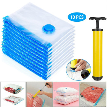 10-Piece Transparent Vacuum Bag Clothes Storage With Hand Pump Clear
