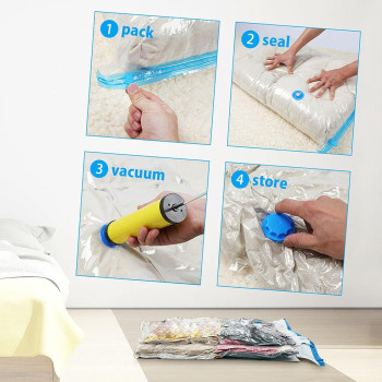 10-Piece Transparent Vacuum Bag Clothes Storage With Hand Pump Clear