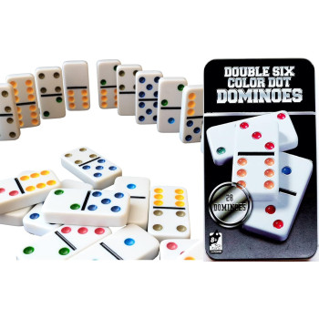 Dominoes Premium Set Of 28 Double Six Color Dot Dominoes Set With Metal Tin Case