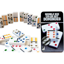 Dominoes Premium Set Of 28 Double Six Color Dot Dominoes Set With Metal Tin Case