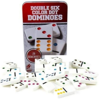 Dominoes Premium Set Of 28 Double Six Color Dot Dominoes Set With Metal Tin Case