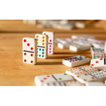 Dominoes Premium Set Of 28 Double Six Color Dot Dominoes Set With Metal Tin Case