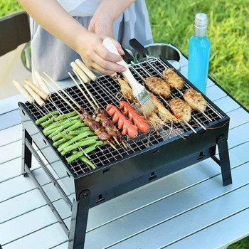 Simple Picnic Barbecue Rack Portable Outdoor Bbq Grill Thickened Black Steel Folding Charcoal Outdoor Tools Black