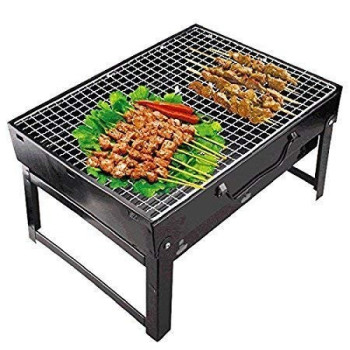 Simple Picnic Barbecue Rack Portable Outdoor Bbq Grill Thickened Black Steel Folding Charcoal Outdoor Tools Black