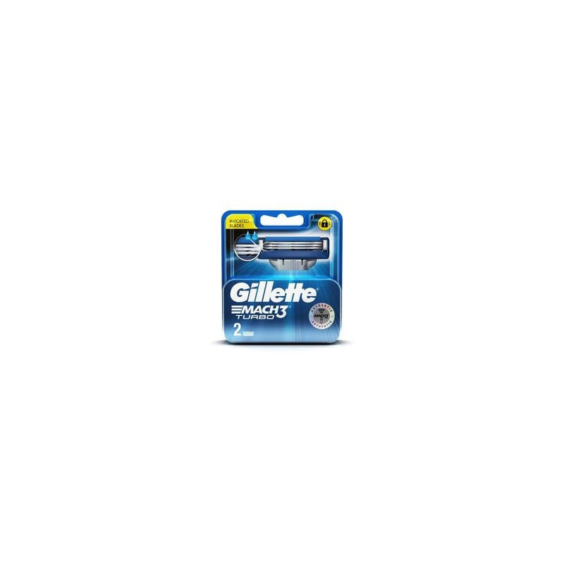 Gillette 2-Piece Mach 3 Turbo Manual Shaving Razor Blades Blue/Silver 1.9 x 9 x 9.7cm