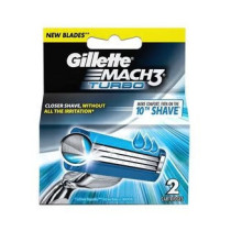 Gillette 2-Piece Mach 3 Turbo Manual Shaving Razor Blades Blue/Silver 1.9 x 9 x 9.7cm
