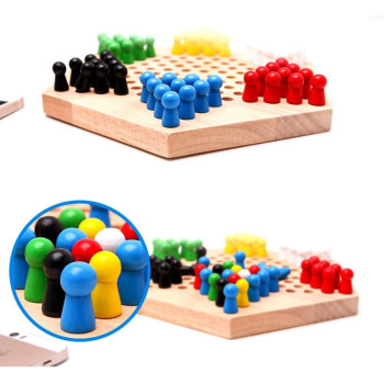 Chinese Checkers Game Wooden Marbles Multicolour For 6+ Years