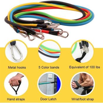 11-Piece Resistance Exercise Band Set With Bag 25 x 6cm