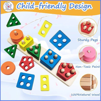 Dreampark 21-Piece Wooden Shape Sorting Stacking Block Set