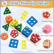 Dreampark 21-Piece Wooden Shape Sorting Stacking Block Set