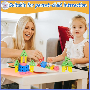 Dreampark 21-Piece Wooden Shape Sorting Stacking Block Set