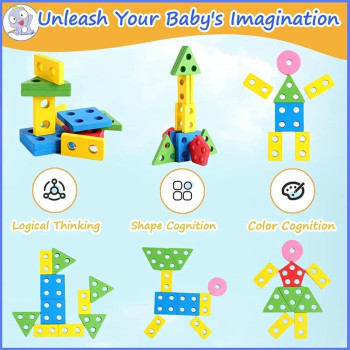 Dreampark 21-Piece Wooden Shape Sorting Stacking Block Set