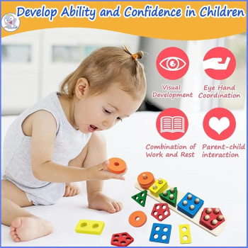 Dreampark 21-Piece Wooden Shape Sorting Stacking Block Set