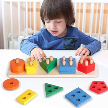 Dreampark 21-Piece Wooden Shape Sorting Stacking Block Set