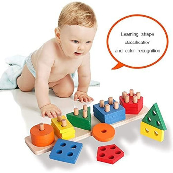 Dreampark 21-Piece Wooden Shape Sorting Stacking Block Set