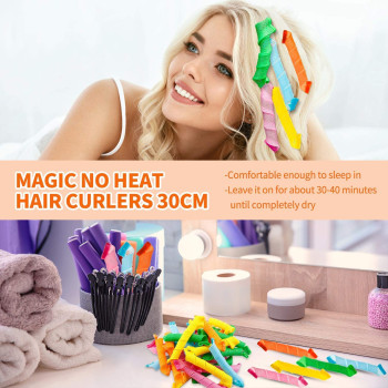 Xiuwoo 30-Piece Heatless Magic Hair Curlers Set Multicolour