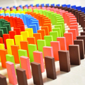 120 Pieces Of Rainbow Dominoes Wooden Blocks