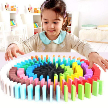 120 Pieces Of Rainbow Dominoes Wooden Blocks