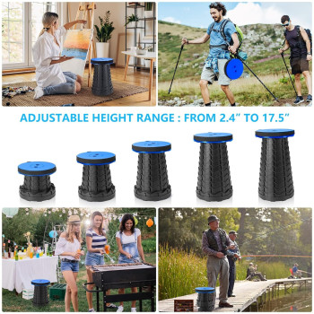 Outdoor PP Folding Telescopic Stool Sea Blue And Black 26 x 7.5 x 26cm