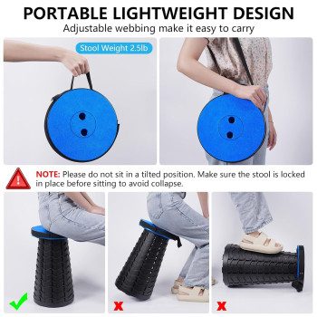 Outdoor PP Folding Telescopic Stool Sea Blue And Black 26 x 7.5 x 26cm