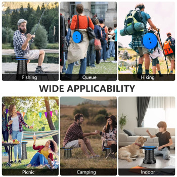 Outdoor PP Folding Telescopic Stool Sea Blue And Black 26 x 7.5 x 26cm