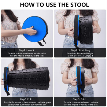 Outdoor PP Folding Telescopic Stool Sea Blue And Black 26 x 7.5 x 26cm