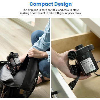 Deflate Electric Air Pump With Portable Nozzles Black