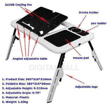 E-Table Portable Laptop Table White/Black