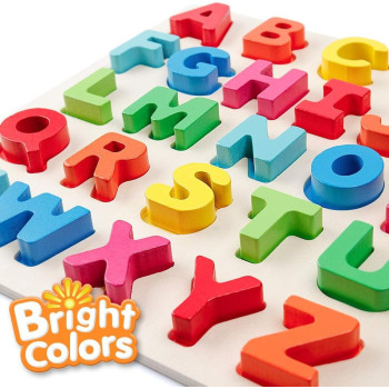 Wooden Alphabet Abc Chunky Puzzle Board With Animal Base Design 29.5 x 29.5 x 1.3Centimeter
