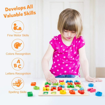 Wooden Alphabet Abc Chunky Puzzle Board With Animal Base Design 29.5 x 29.5 x 1.3Centimeter