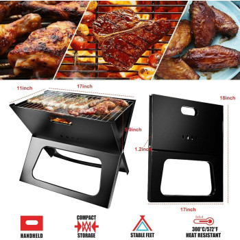 Portable Charcoal Grill Black, 35.5 x 2.54Centimeter