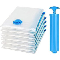 7-Piece Vacuum Storage Bag With Suction Pump Clear/Blue/Black 60 x 80Centimeter