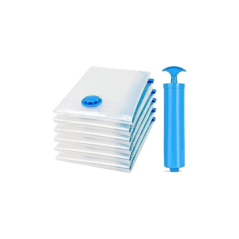 7-Piece Vacuum Storage Bag With Suction Pump Clear/Blue/Black 60 x 80Centimeter