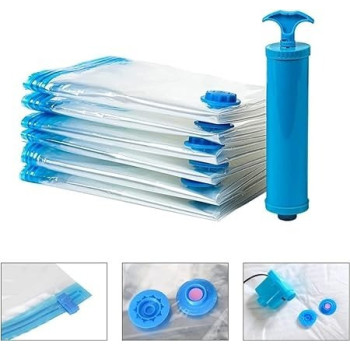 7-Piece Vacuum Storage Bag With Suction Pump Clear/Blue/Black 60 x 80Centimeter