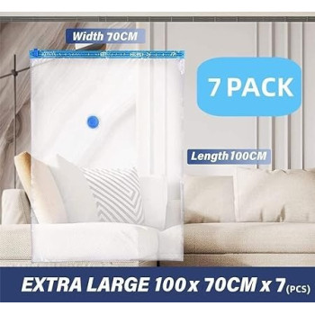 7-Piece Vacuum Storage Bag With Suction Pump Clear/Blue/Black 60 x 80Centimeter