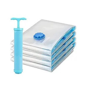 4-Piece Vacuum Storage Bags With Suction Pump White/Blue/Yellow 80 x 100Centimeter