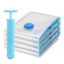 4-Piece Vacuum Storage Bags With Suction Pump White/Blue/Yellow 80 x 100Centimeter