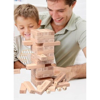 Lucky 54-Piece Wooden Tower Building Block Set For 3+ Years