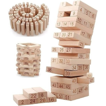 Lucky 54-Piece Wooden Tower Building Block Set For 3+ Years