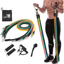 Tomshoo 17-Piece Resistance Band Set Workout Fintess Exercise Rehab Loop Tube Door Anchor Ankle Straps Cushioned Handles With Carry Bags For Home Gym Travel